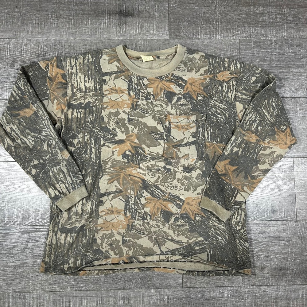 Vintage Duxbak Realtree Camo Long Sleeve Pocket T-Shirt Mens XL Made in USA 0580